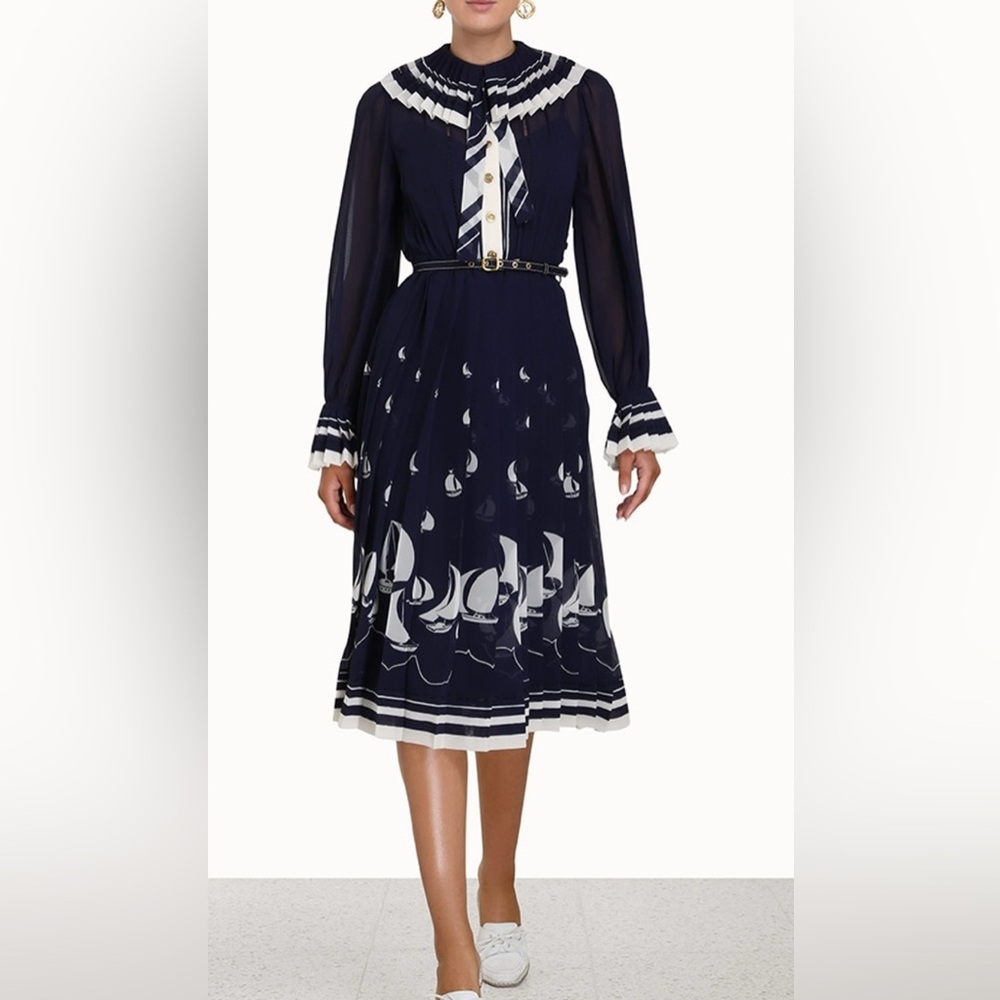 Zimmermann Navy Blue Sailboat Print Dress - Picture 4 of 10